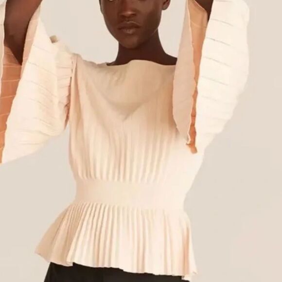 REBECCA TAYLOR SUPRESSED WAIST BUTTER YELLOW PLEATED BLOUSE SWEATER SMALL - Picture 1 of 6